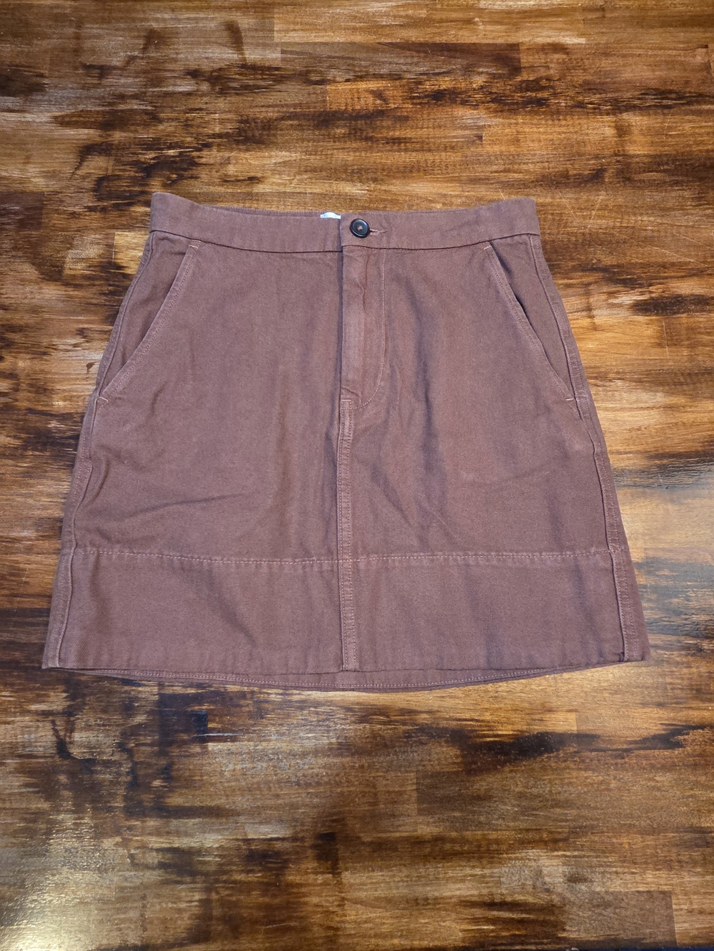 Everlane The Canvas Stamp Brown Mini Skirt Size 4 100% Cotton Preppy Neutral